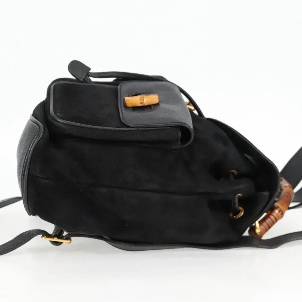 Gucci Bamboo Suede Leather Backpack Black